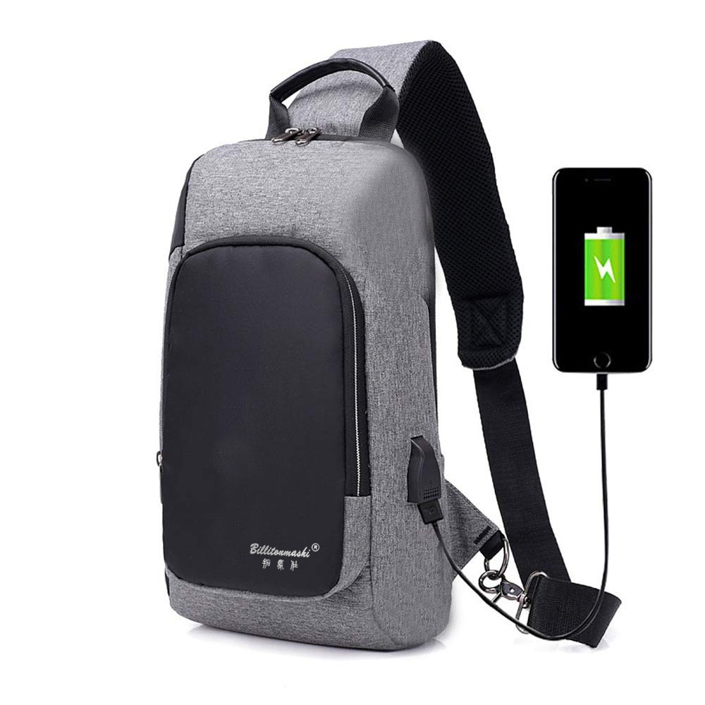 Waterproof Men Crossbody Chest Bag USB Port Multi-Pocket Cycling Sling Bag