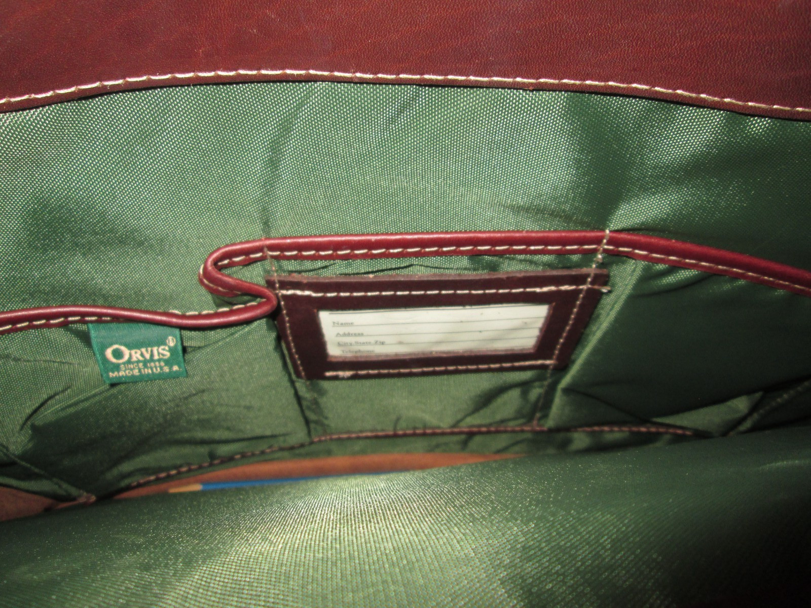 Vintage ORVIS Brown Saddle Leather Push Clasp Briefcase Messenger Bag *USA