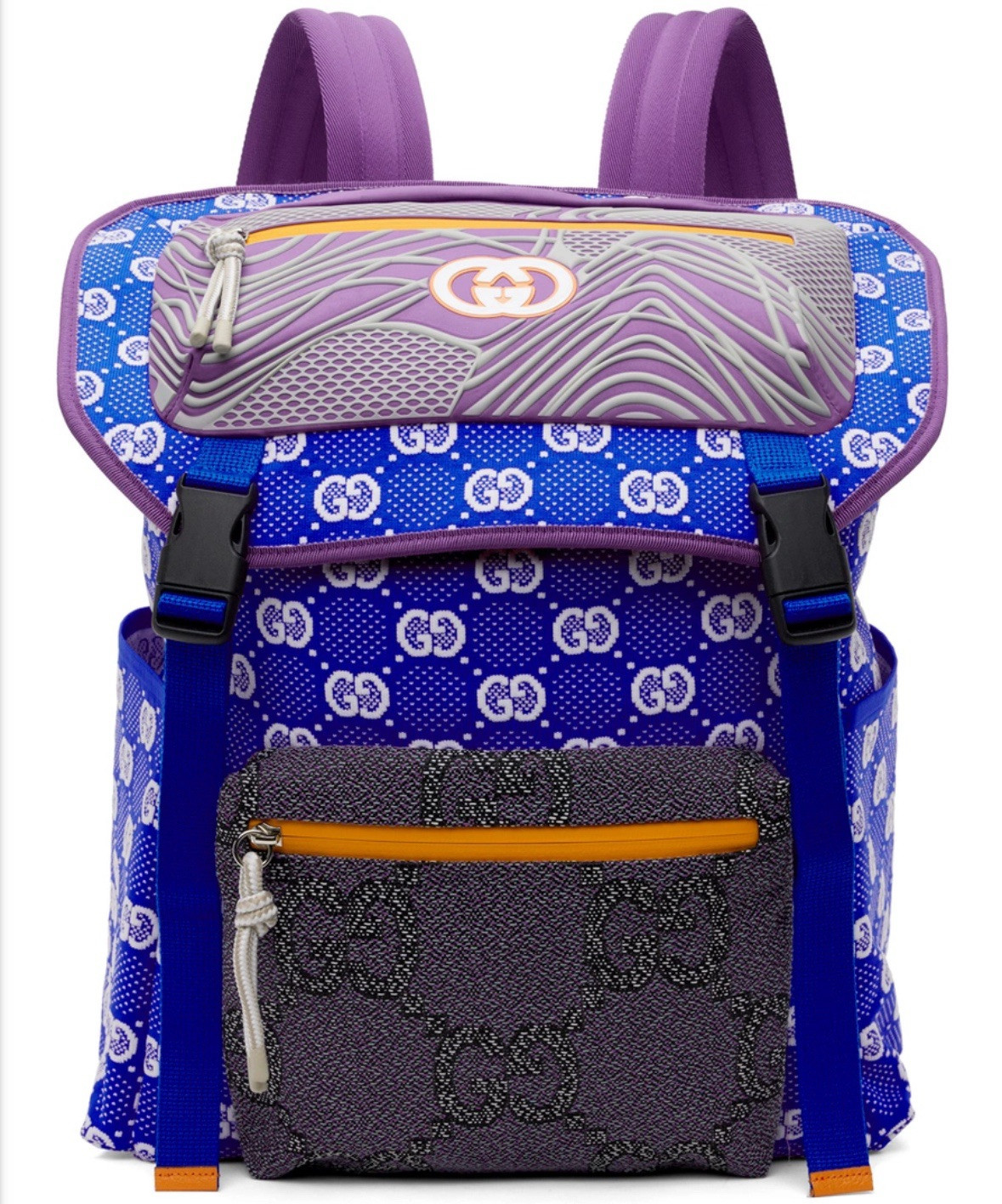 Gucci GG Allover Jersey Backpack w/ Detachable Front Panel Blue/Purple Authentic