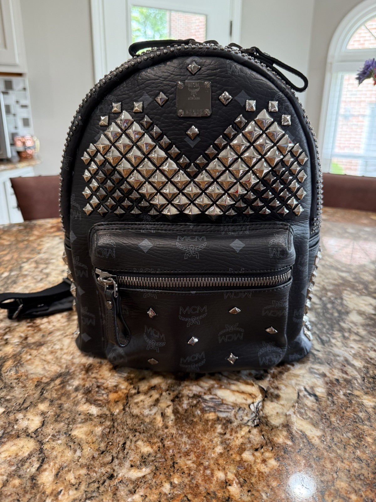 MCM Black Leather studded Backpack M Size – New without tags