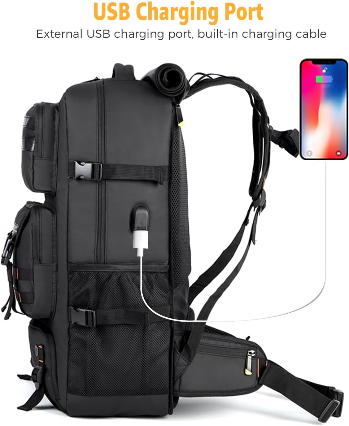 50L Travel Backpack for Men, Flight Approved Duffle with USB Port & Shoe Compart