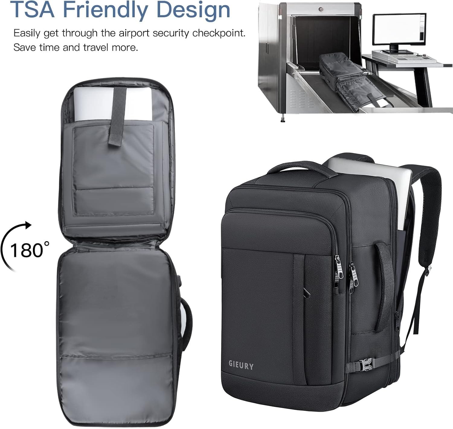 Carry On Backpack, 50L Travel Backpack, Luggage Backpack TSA Flight Approved Lap