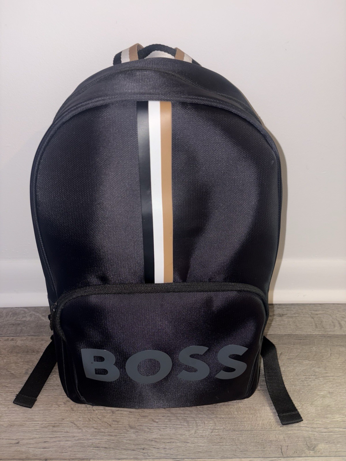 HUGO BOSS Black Logo Backpack Zip Closure Front Zip Pocket Adjustable Straps