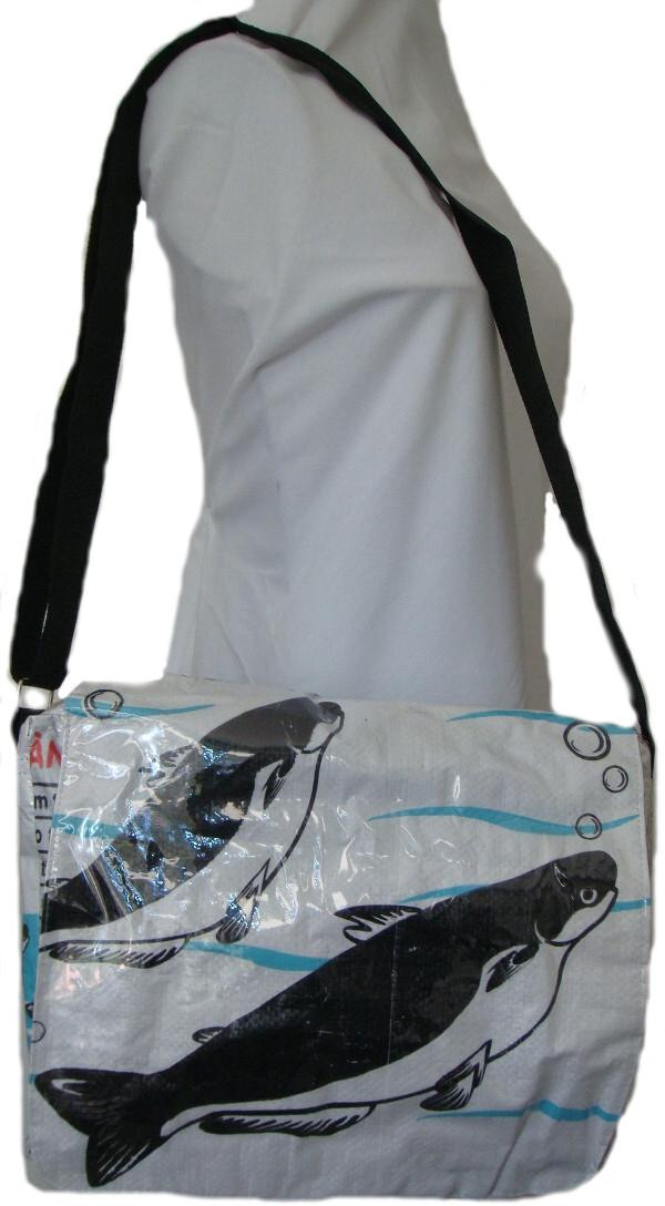 Fair Trade Recycled Deluxe Messenger Bags made in Cambodia from Fish Feed Bags