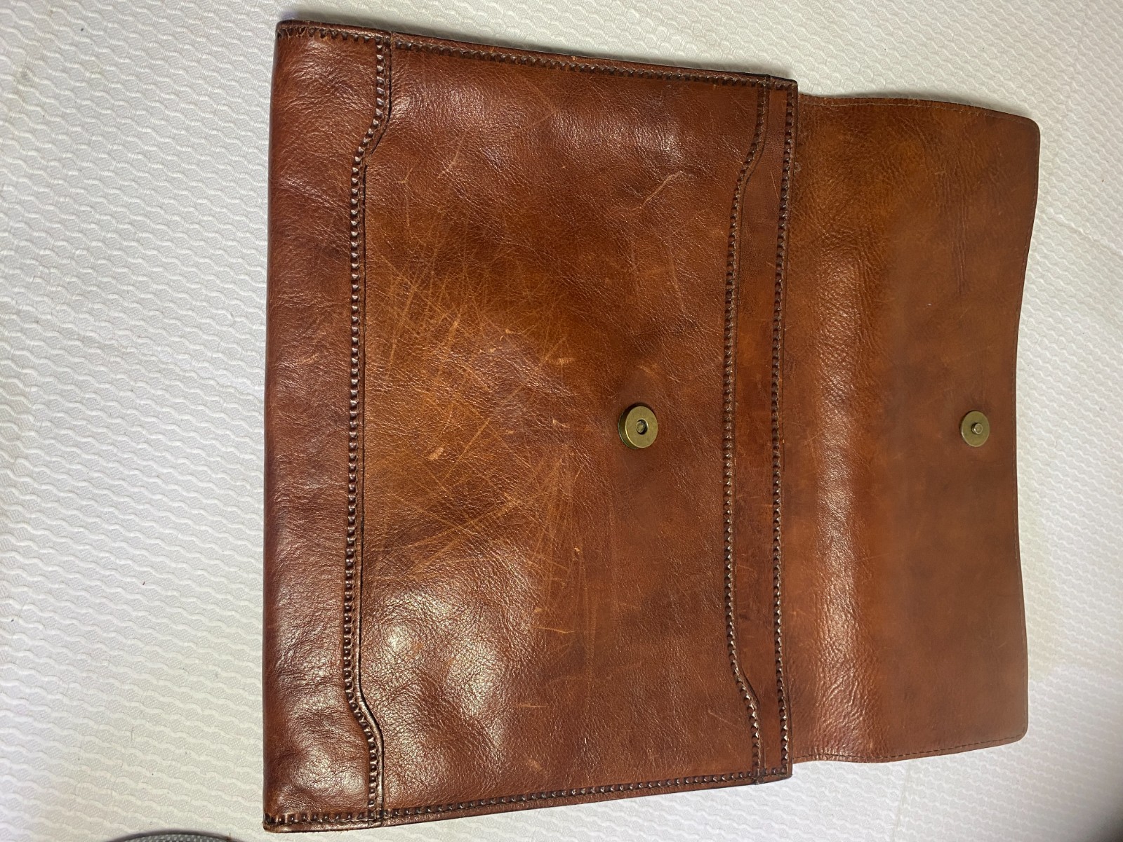Cole Haan Brown Leather Portfolio Briefcase Document Bag Organizer Snap Closure