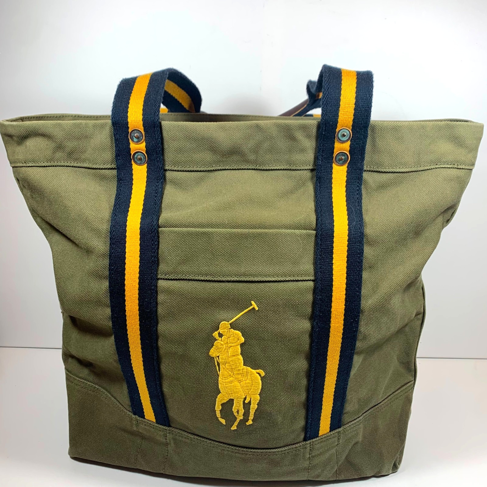 Vintage 90s Polo Ralph Lauren Canvas Tote Bag Green Big Pony Travel Duffel