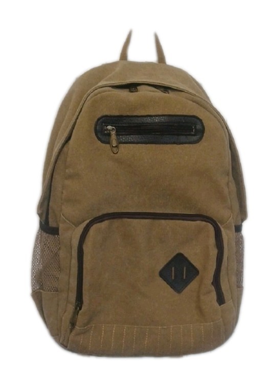 Generic Khaki Canvas Backpack Tan & Brown Adjustable Padded Straps Pockets