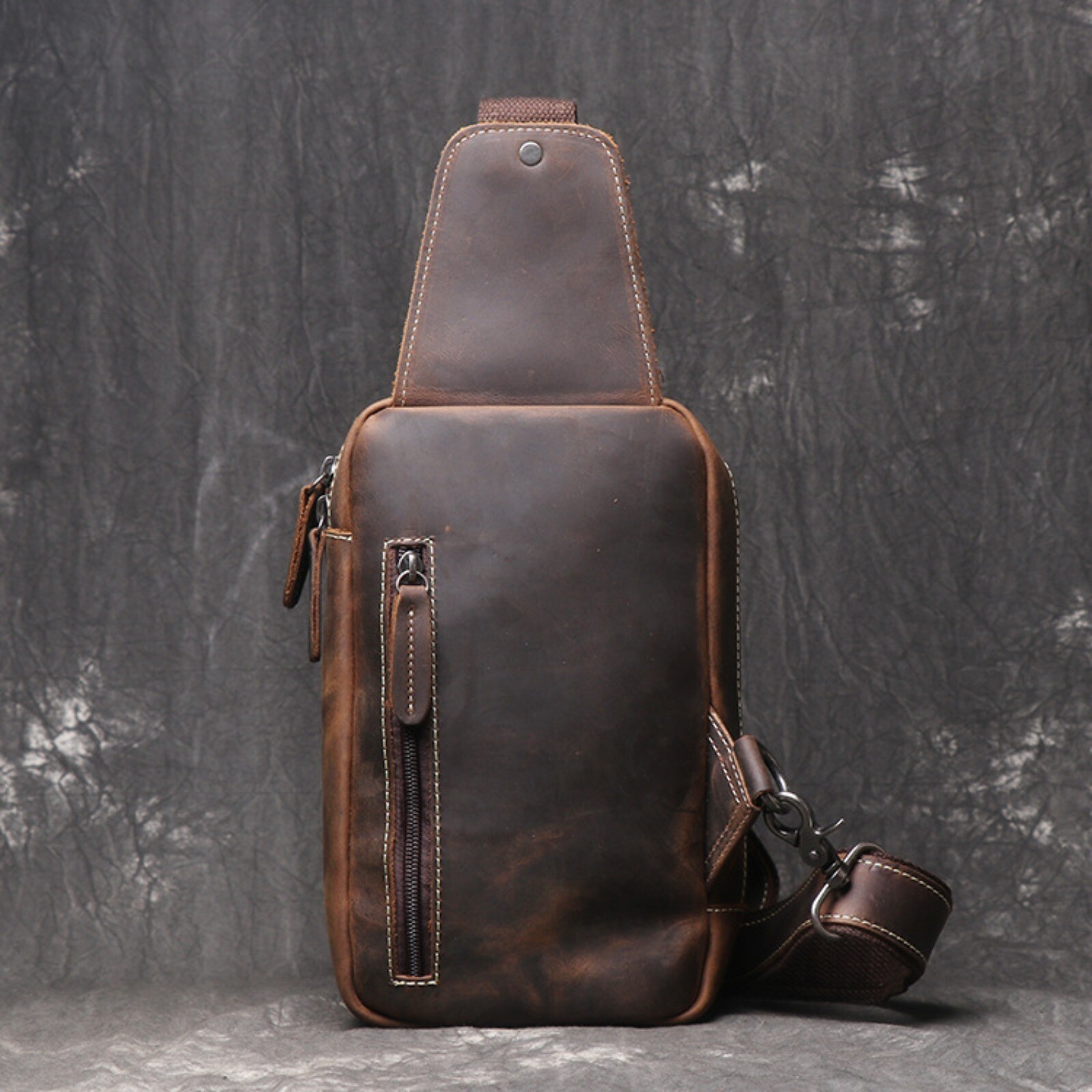 Men’s Leather Crossbody Sling Bag Chest Bag Vintage Shoulder Bag
