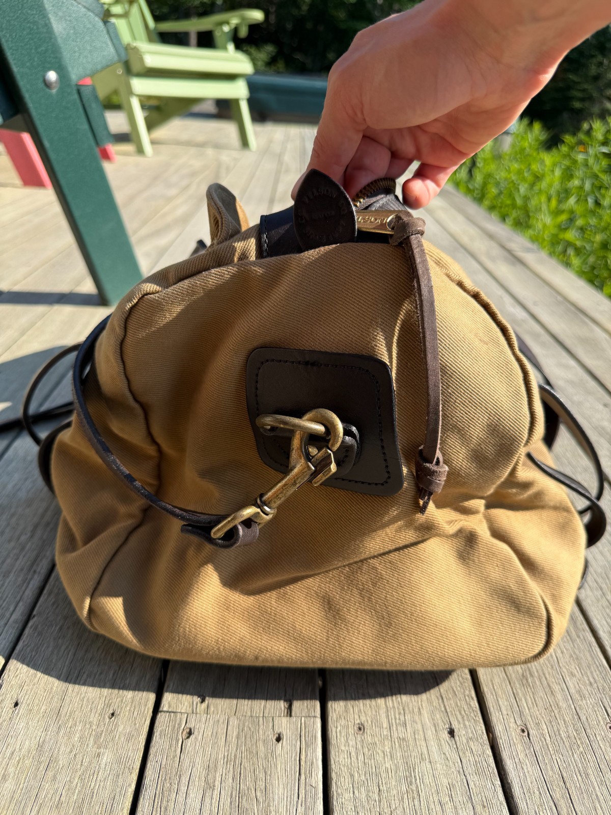 Filson Medium Rugged Twill Duffle Bag Tan 70222 Made at Filson USA Leather Strap