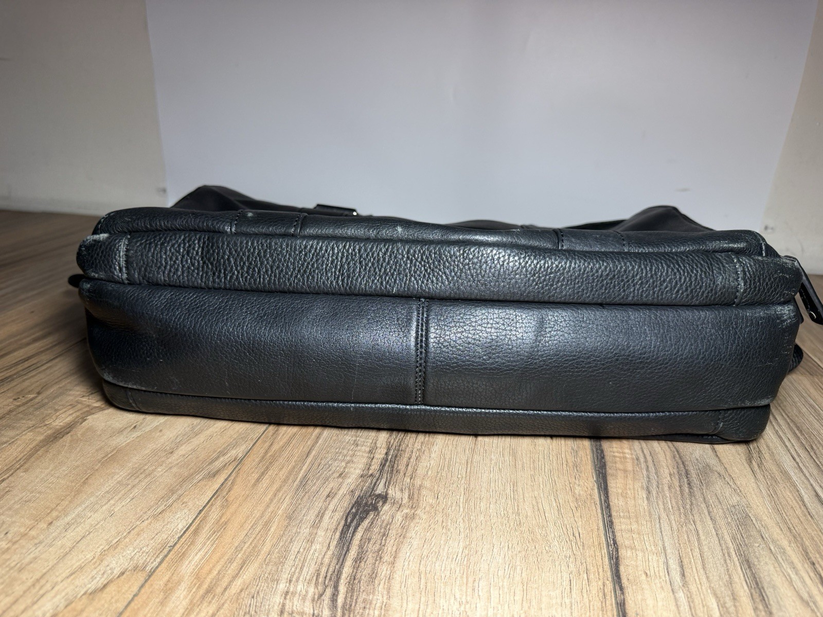 Bosca Full Grain Black Leather Monfrini Stringer Briefcase Laptop Messenger Bag