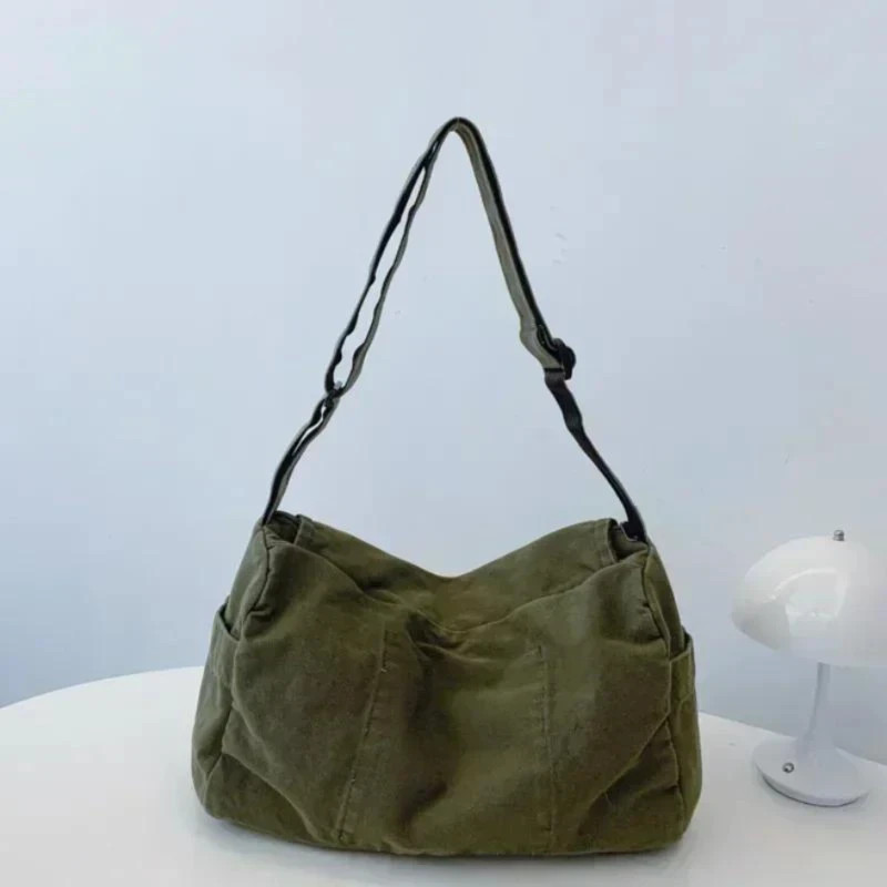 Men’s Canvas Crossbody Shoulder Bag Skull Print Army Green Laptop Messenger Bag