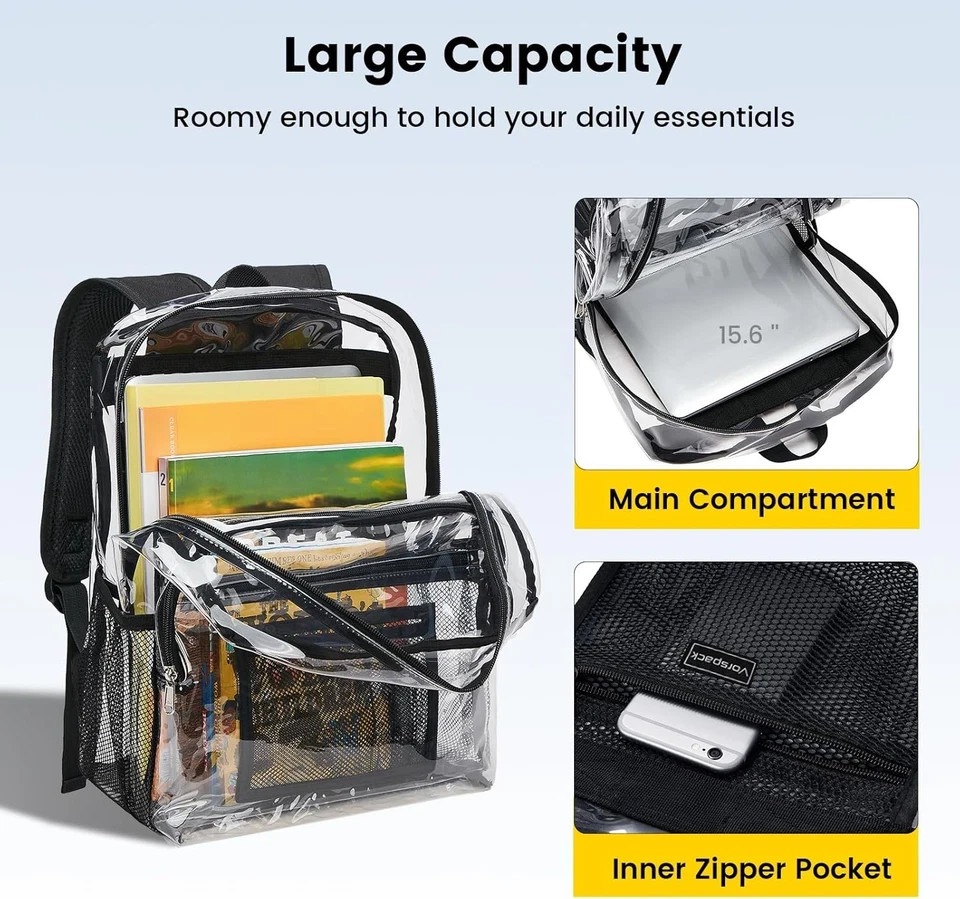 Vorspack Clear Backpack Heavy Duty – Clear Bookbag Large See through Backpack Pl