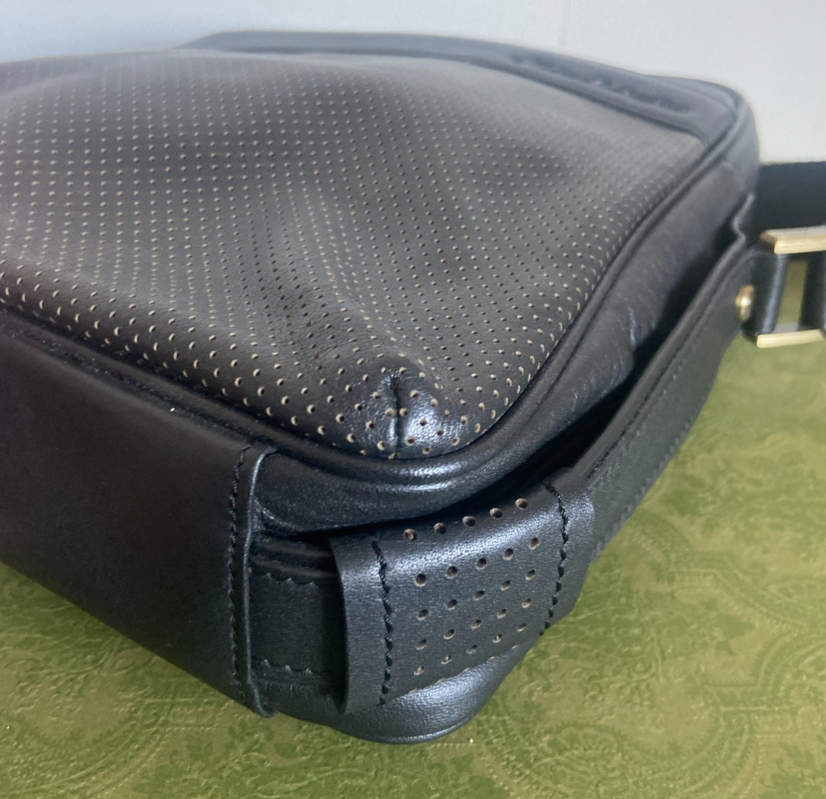 by Tonino Lamborghini Perforated Leather Men’s Crossbody/Shoulder Bag – Black