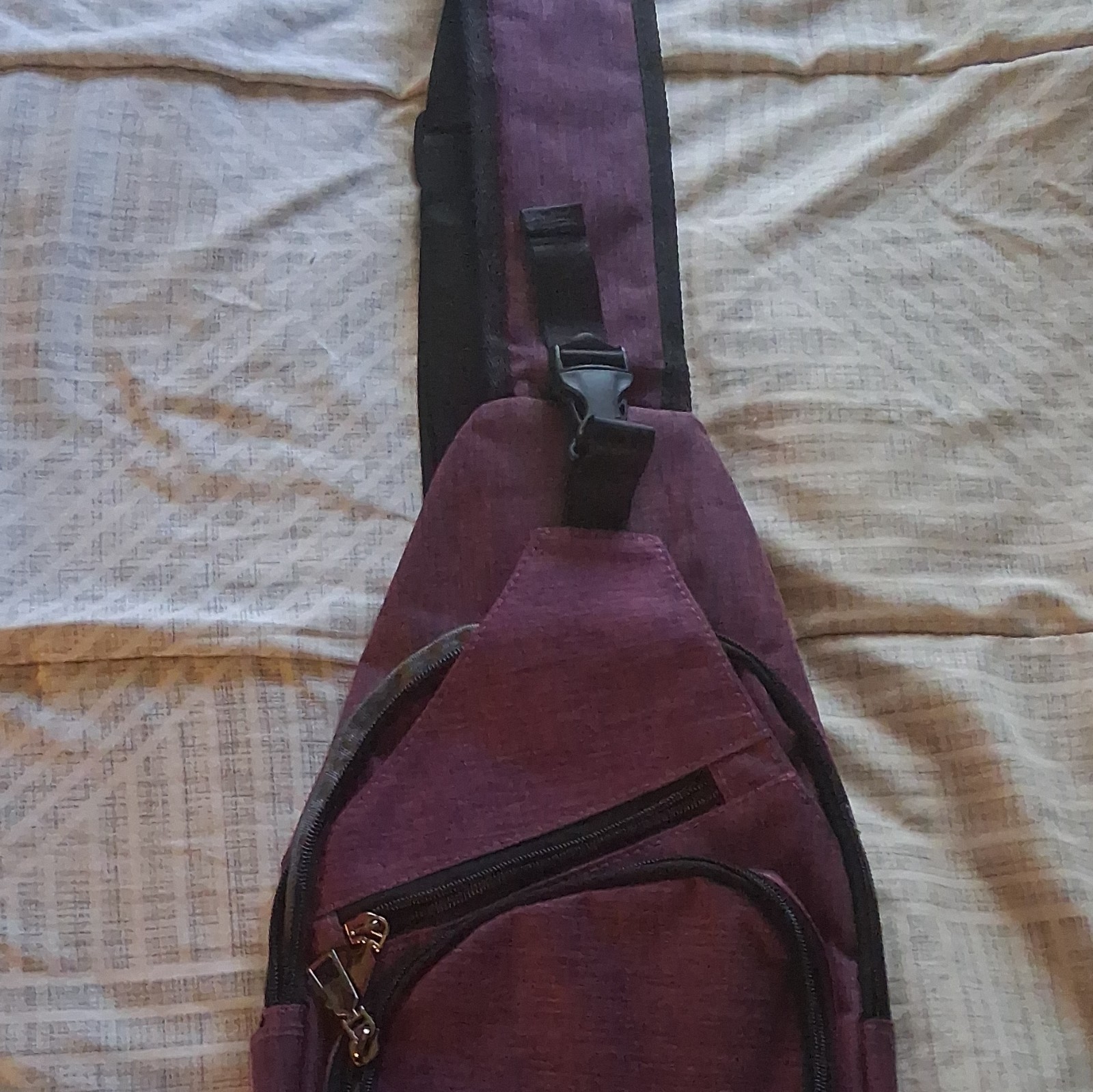 Men’s Purple Sling Crossbody Chest Bag Buckle & Zip Closure Zipper Pockets