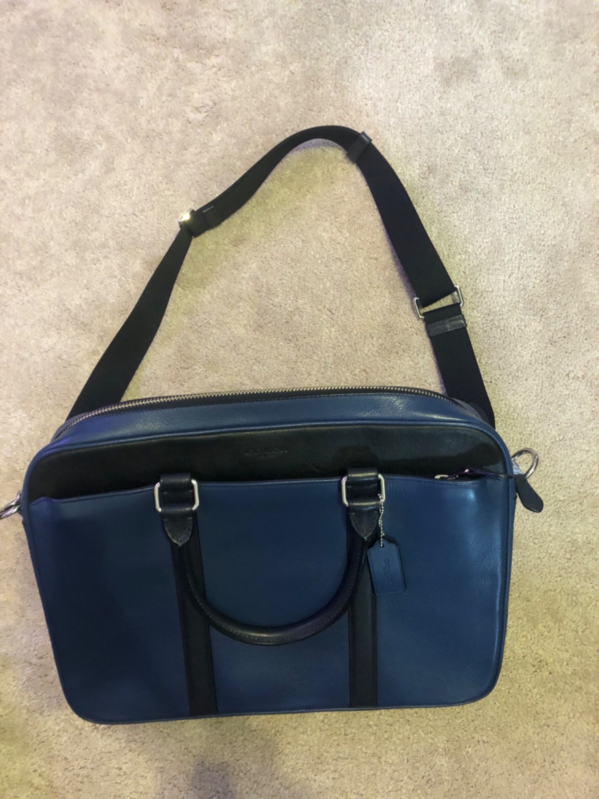 Coach Metropolitan Blue and Black Leather Computer Bag/Brief Case RARE EUC