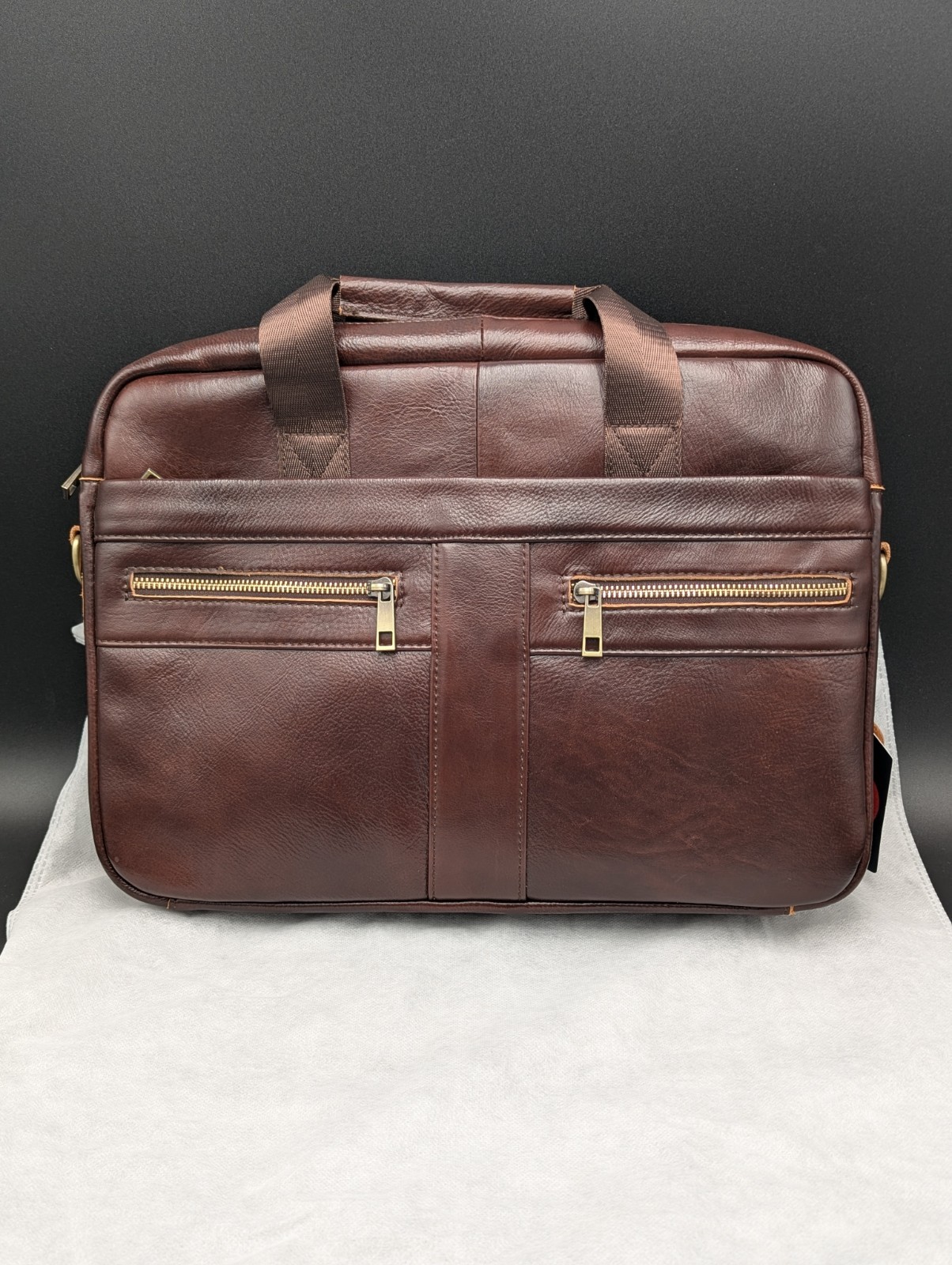 Men Genuine Cowhide Leather Briefcase Document Bag Coffee Color Brand New