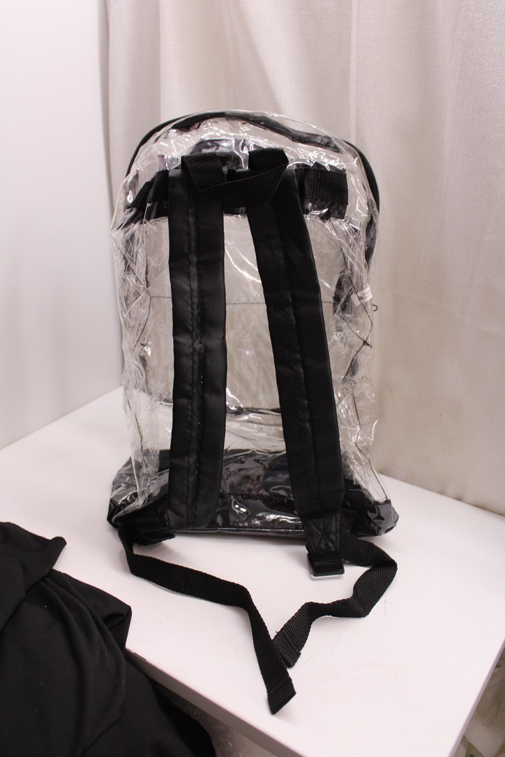 Eastsport transparent PVC plastic backpack black trim straps 10X14X6 inches