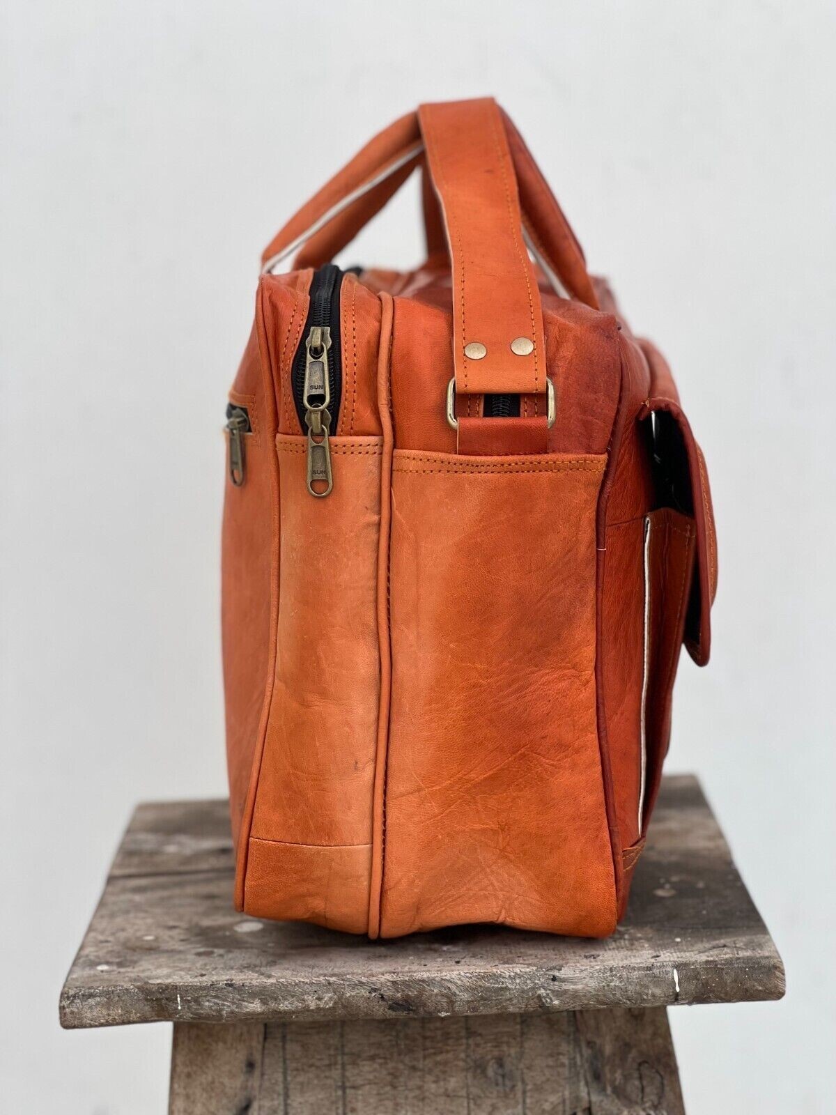 Vintage Smooth Leather Briefcase Laptop Attache Messenger Shoulder Portfolio Bag