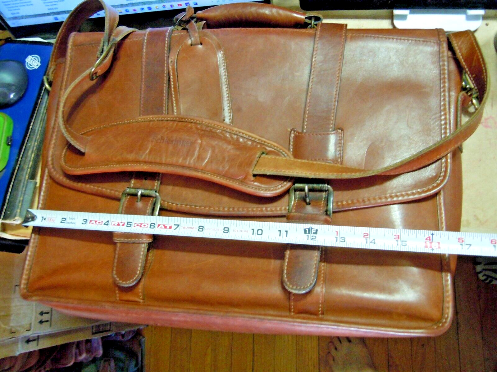 VTG KORCHMAR SCHLESINGER BELTED LEATHER BRIEFCASE USA #7