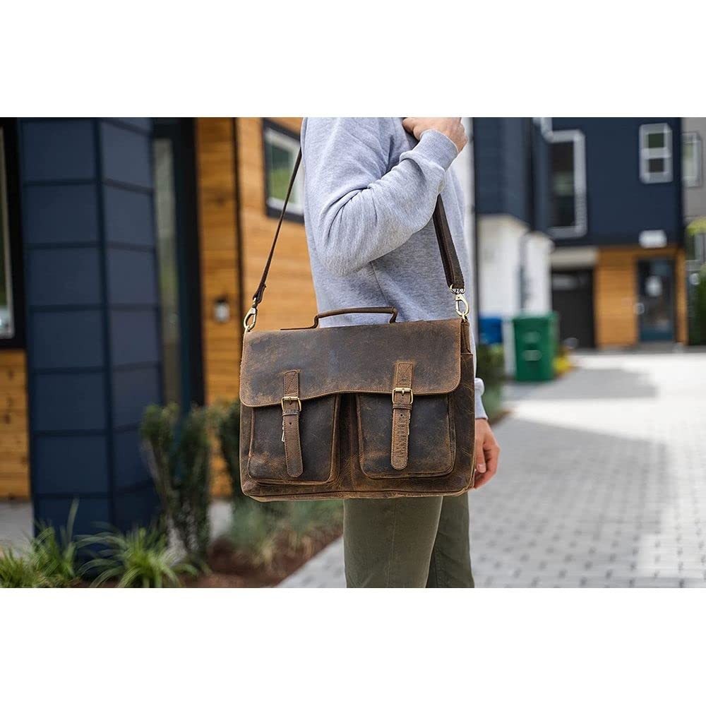16 Inch Leather briefcase Laptop Messenger Bags for Men and Women Best Office…