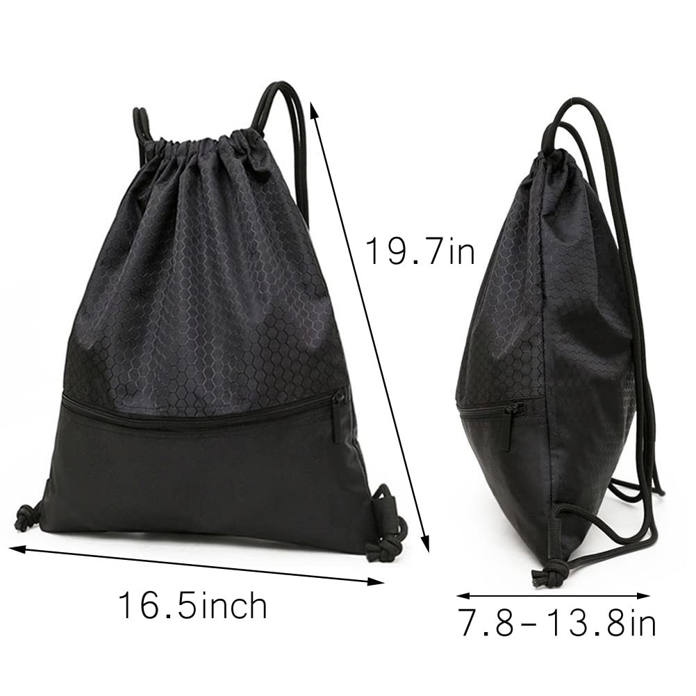 Drawstring Backpack Bag, Waterproof Draw String Back Sack with Zip Pocket, Gym