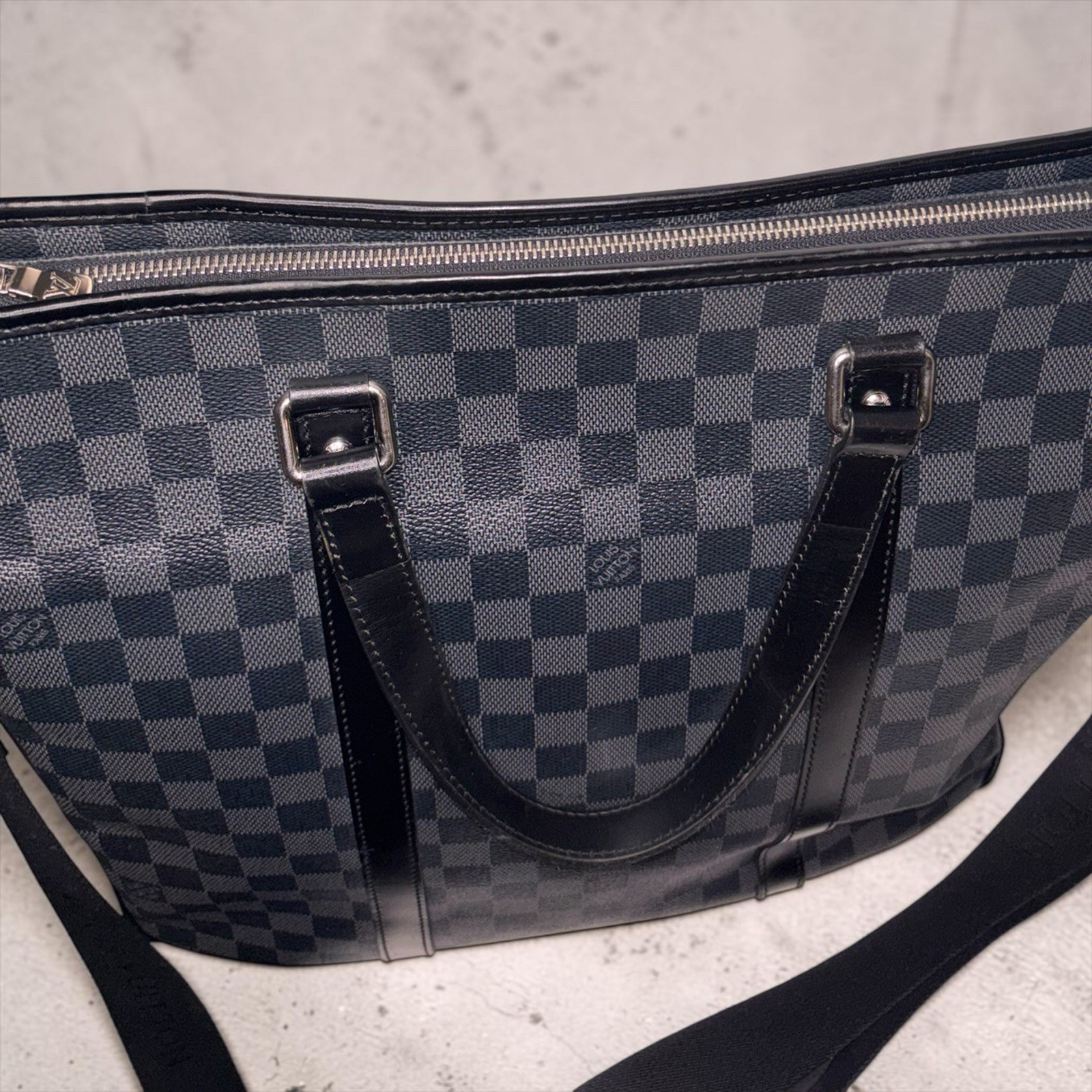 Louis Vuitton Tadao Tote PM Black Leather Damier Graphite