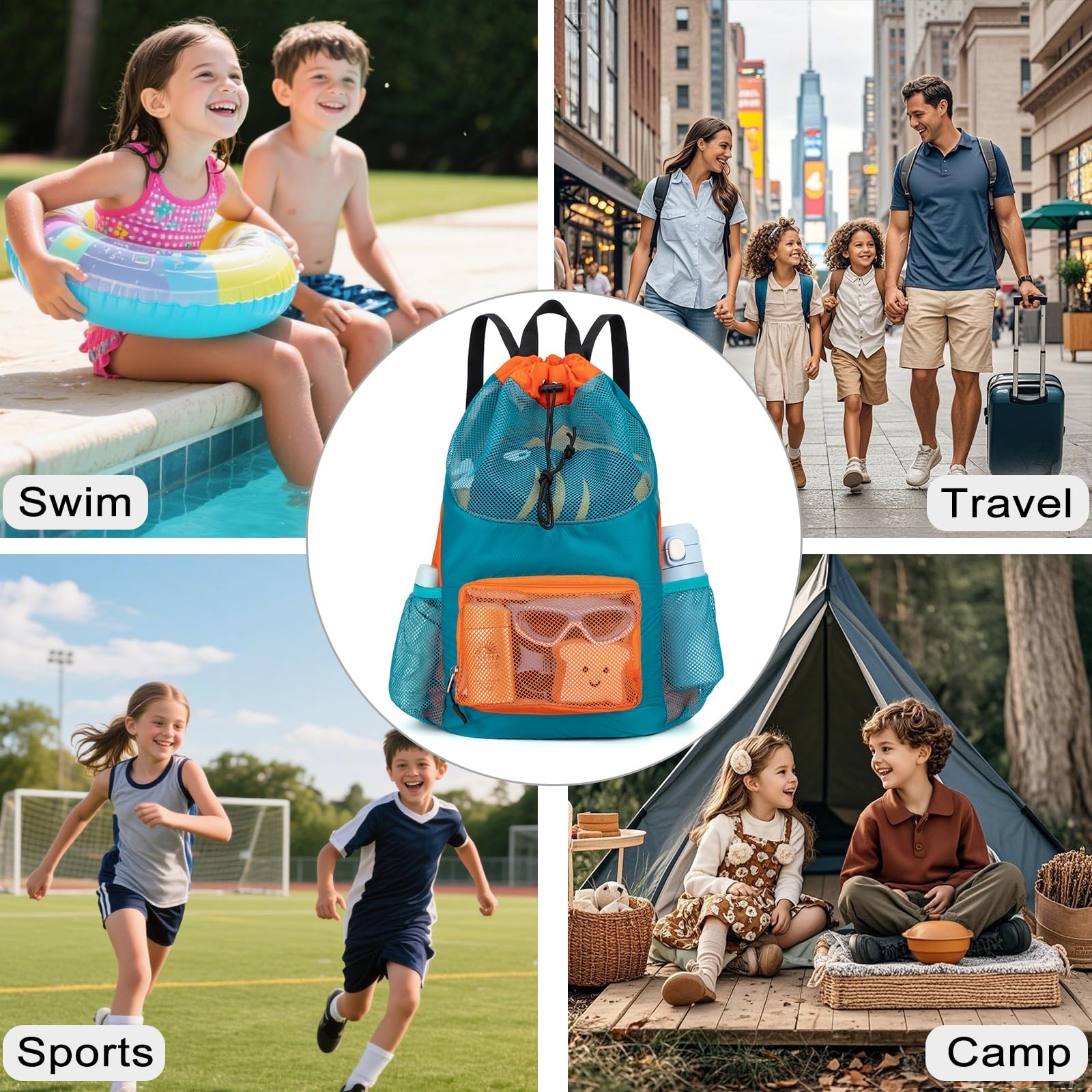 Swim Bag for Kids Drawstring Backpack for Boys Lightweight Mesh Beach Backpac…