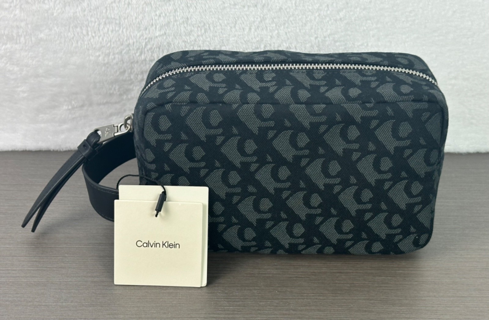 Calvin Klein Men’s Black Allover Monogram Logo Dopp/Toiletry Kit Bag NWT