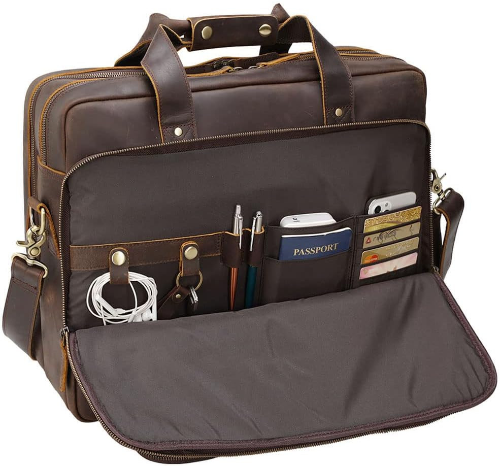 Men’s 18″ Full Grain Leather Briefcase & Mink Oil Conditioner Bundle