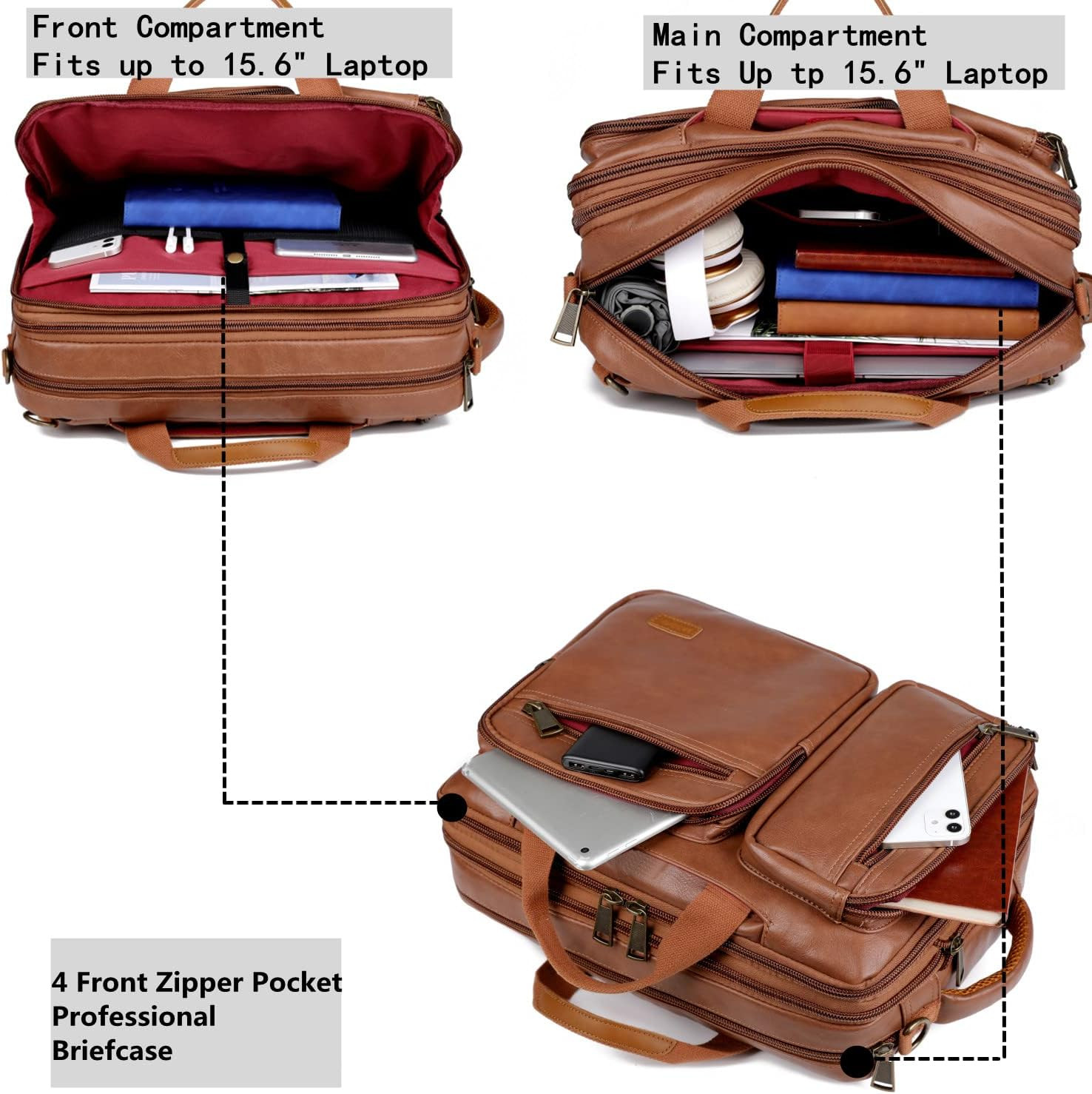 Vegan Leather Laptop Backpack Briefcase Hybrid 15.6 Inch Laptop Travel Backpack