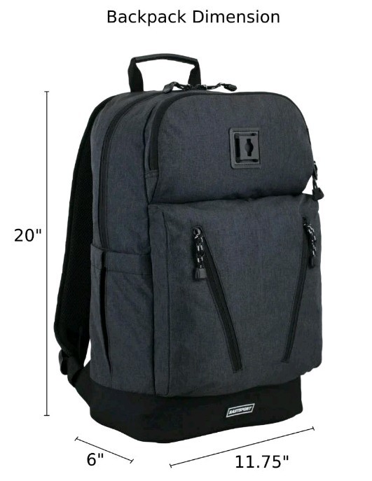 Eastsport Unisex Academic Backpack, 15″ laptop, Multi-compartments, Dark Grey