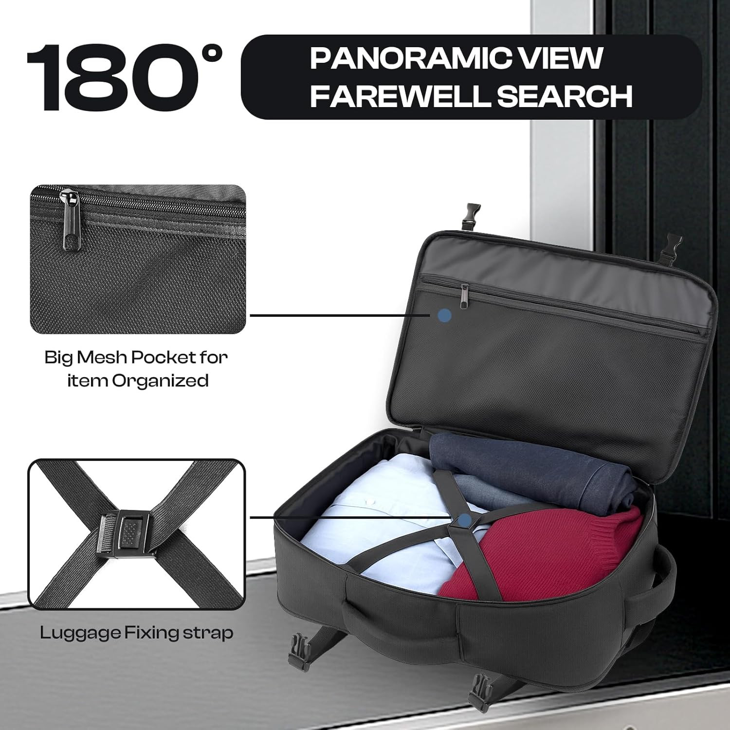 Carry On Backpack 40L-50L TSA Approved Travel Laptop Bag 17.3 Inch Black
