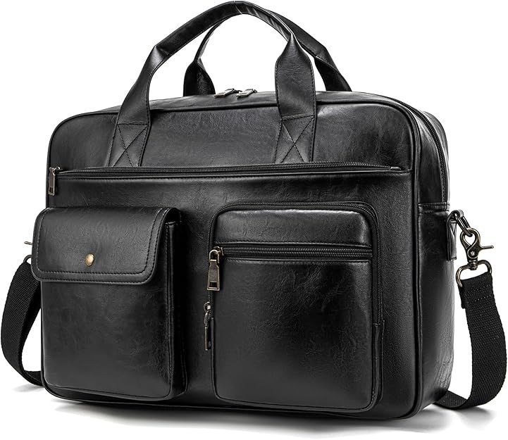 Leather Briefcase Men 15.6″ Laptop Bag Messenger Business Work Tote Waterproof