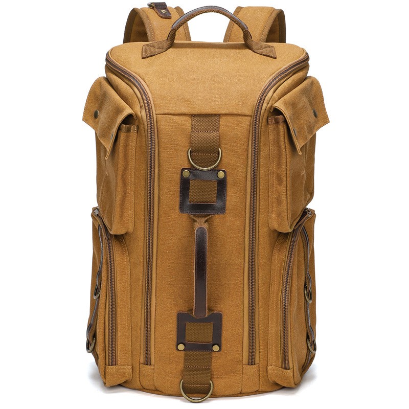 Waxed Canvas Vintage Leather Backpack Camping Hiking Rucksack Packsack Bag