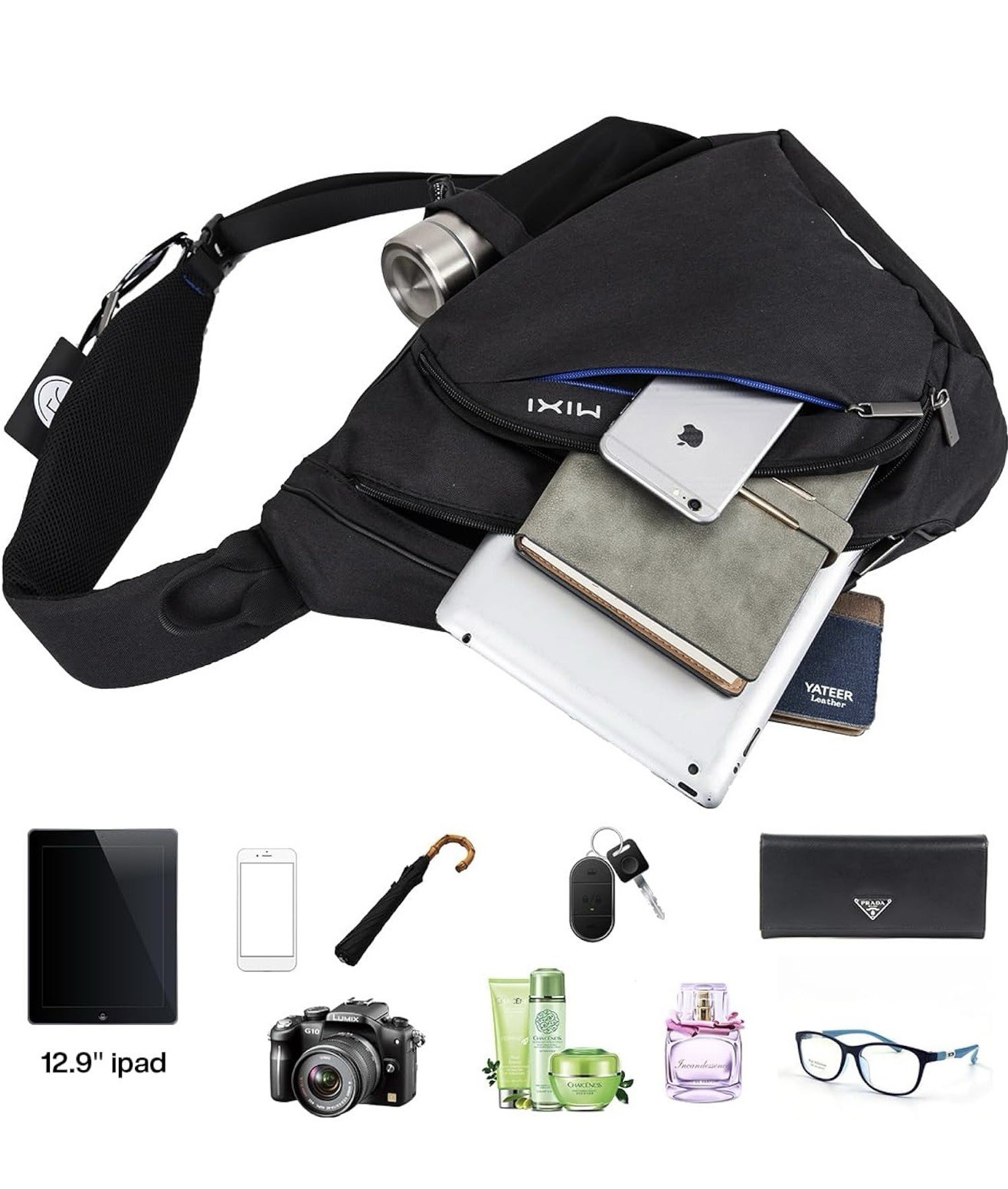 Mixi Sling Backpack with USB port Black Nylon 17 inches New Type M5225 USED 1x