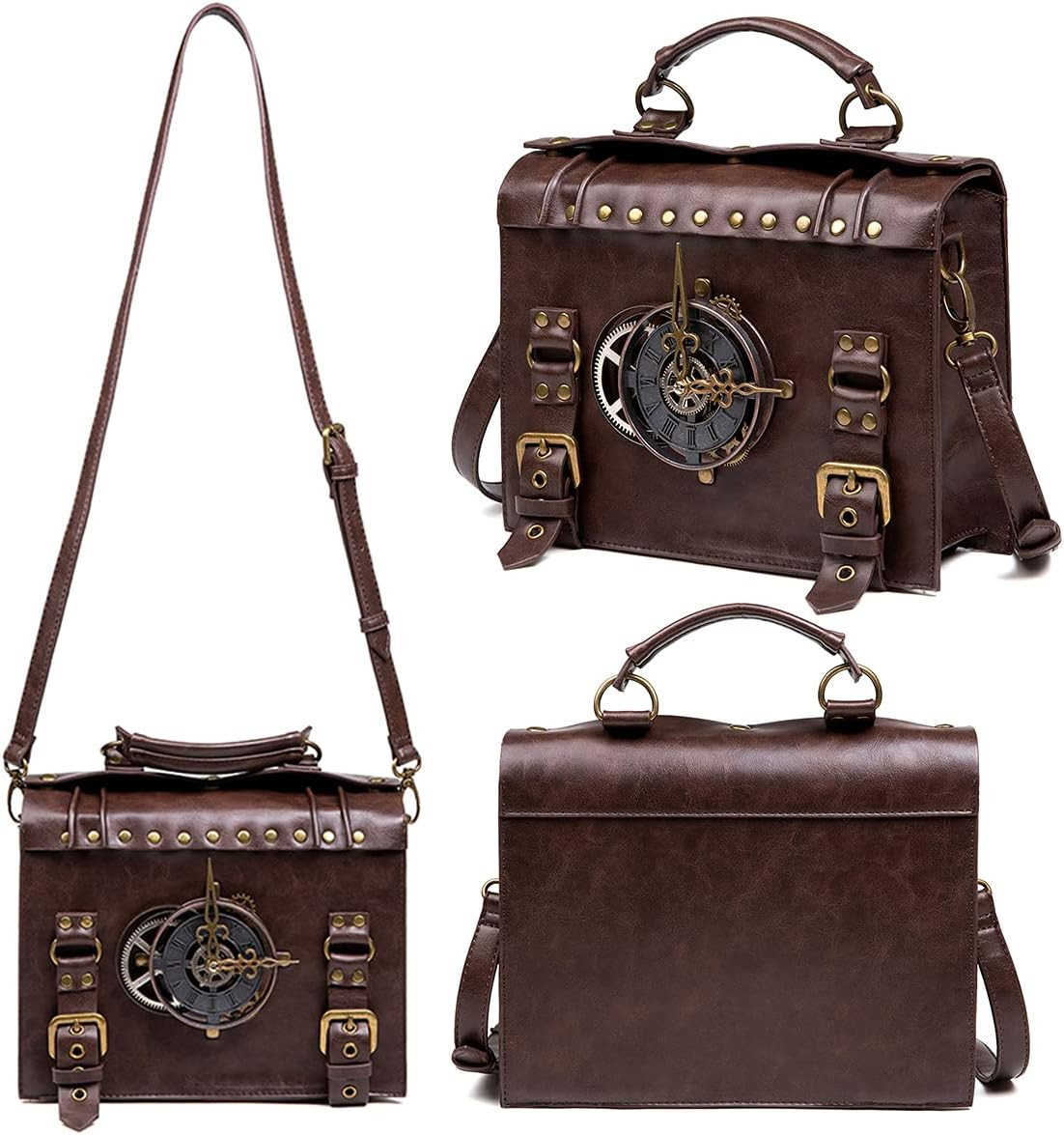 Retro Leather Messenger Bag – Steampunk Gothic Satchel for Women