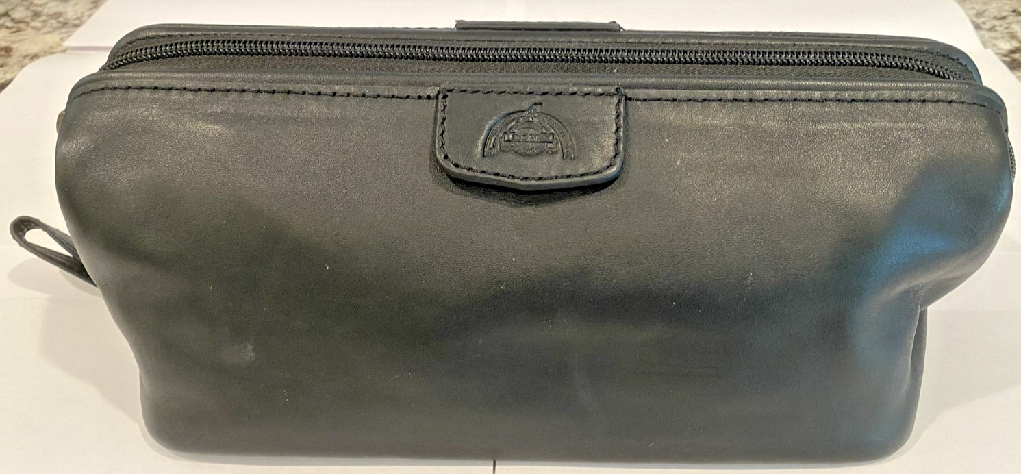 Vintage Dopp Kit Black Satin Cowhide Leather Travel Toiletry Bag – New