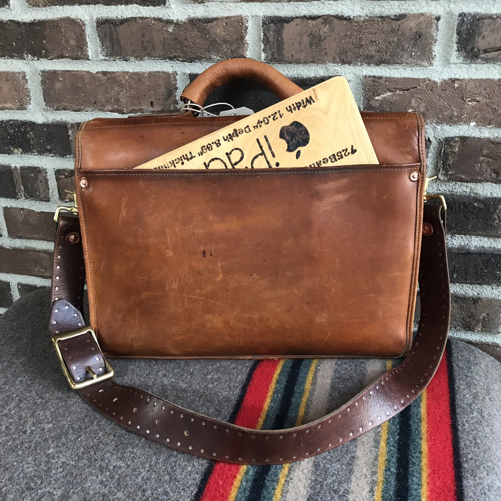UNIQUE VINTAGE 1980s COGNAC THICK GLOVE LEATHER MACBOOK PRO BRIEFCASE BAG R$1198
