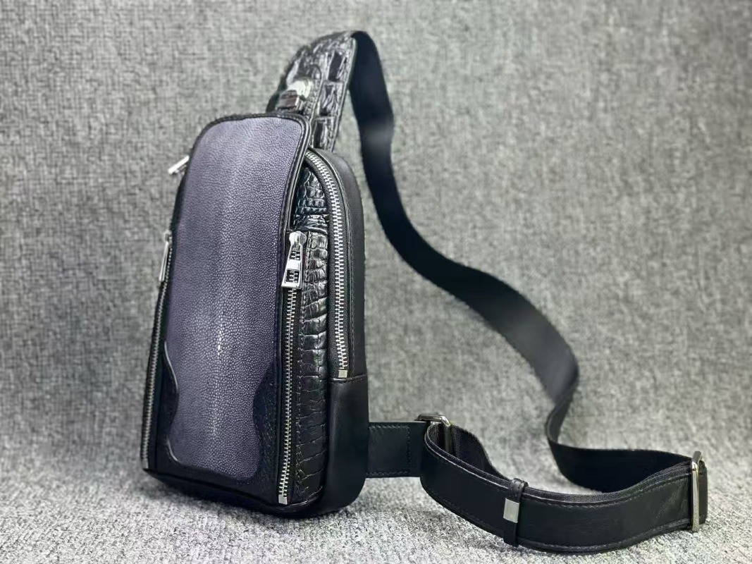 Handcrafted Croco leather + Fish Leather +Cow leather crossbody bag