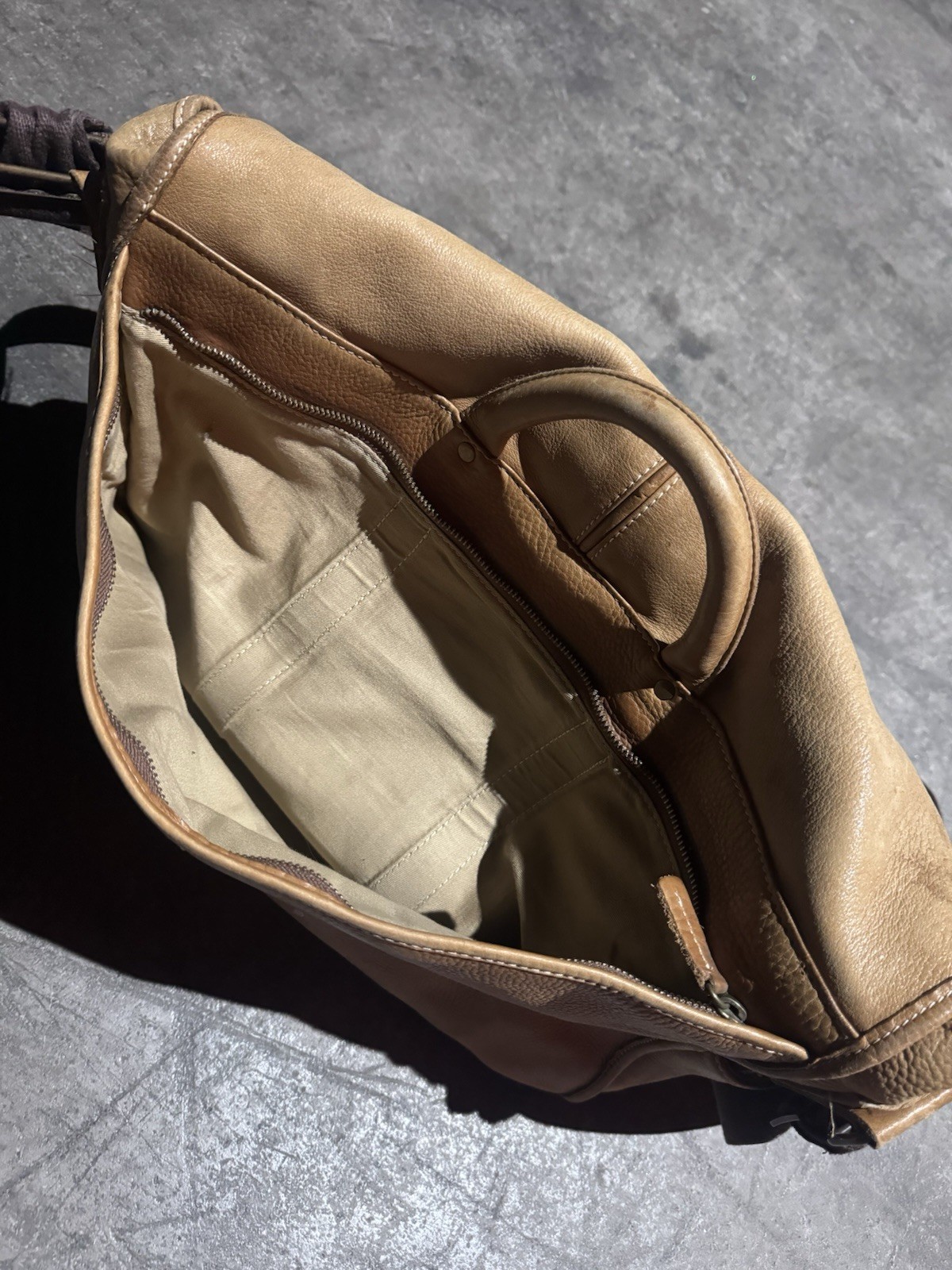 Vtg LL Bean Leather Laptop Messenger Briefcase Bag Tan Brown Expandable Preppy