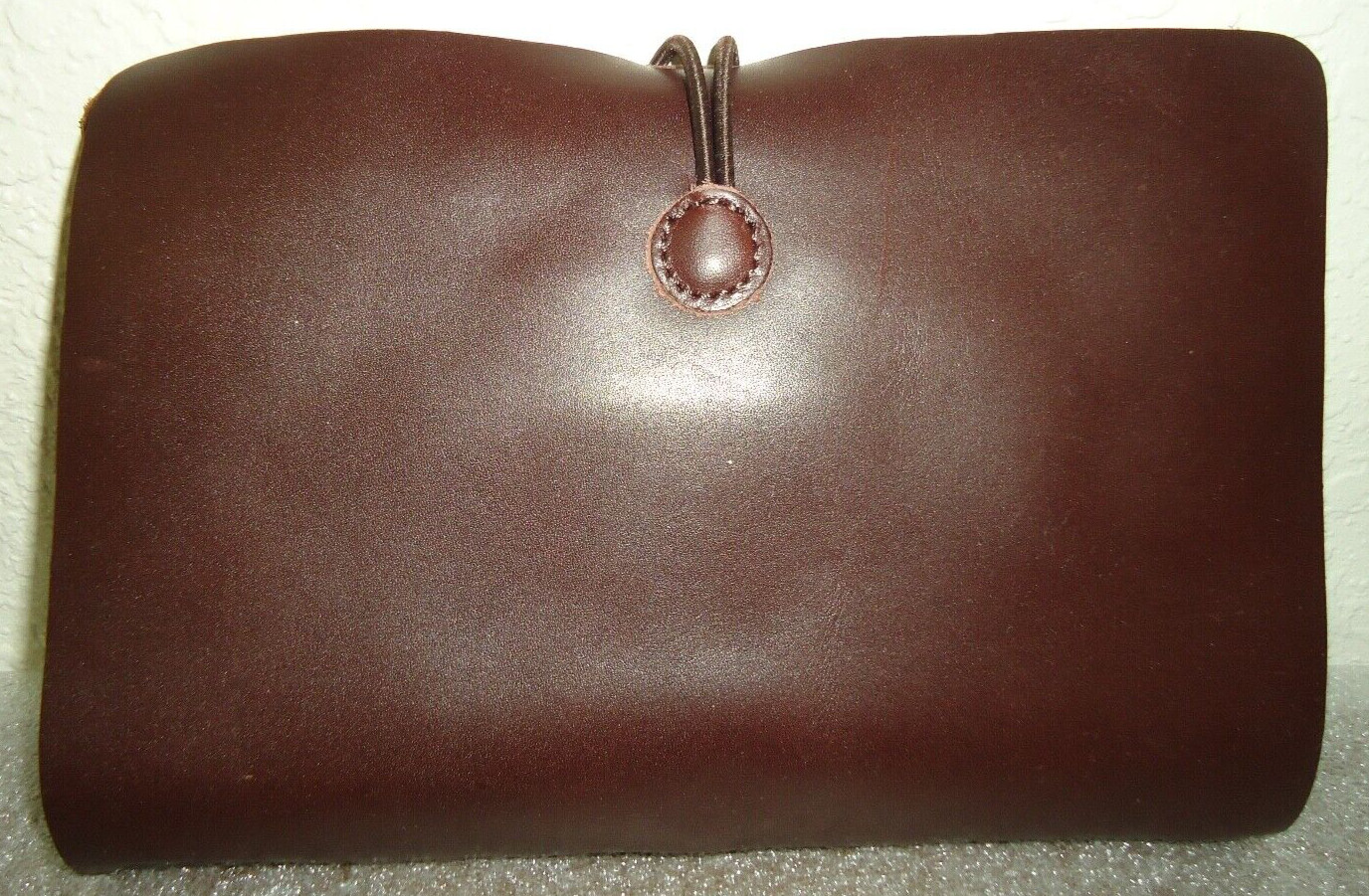 LINSHI TASKS Men’s Brown Leather Button Clutch Bag Size-8.5x6x2 in