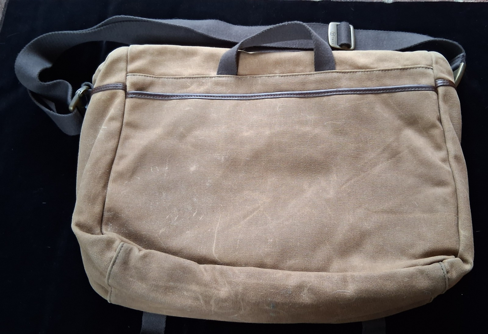 RARE Tumi T-Tech Canvas Shoulder Messenger Bag Laptop Portfolio Tan Brown
