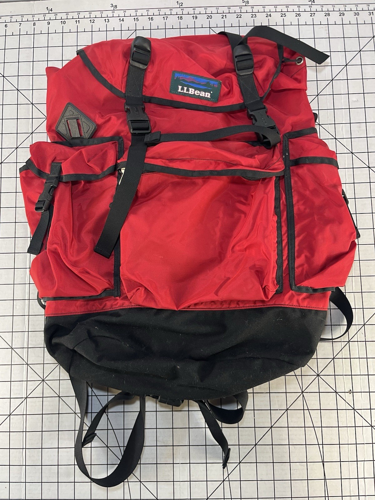 LL Bean Red Black Continental Rucksack Backpack Military Bag Vtg 80s 90s Hiking