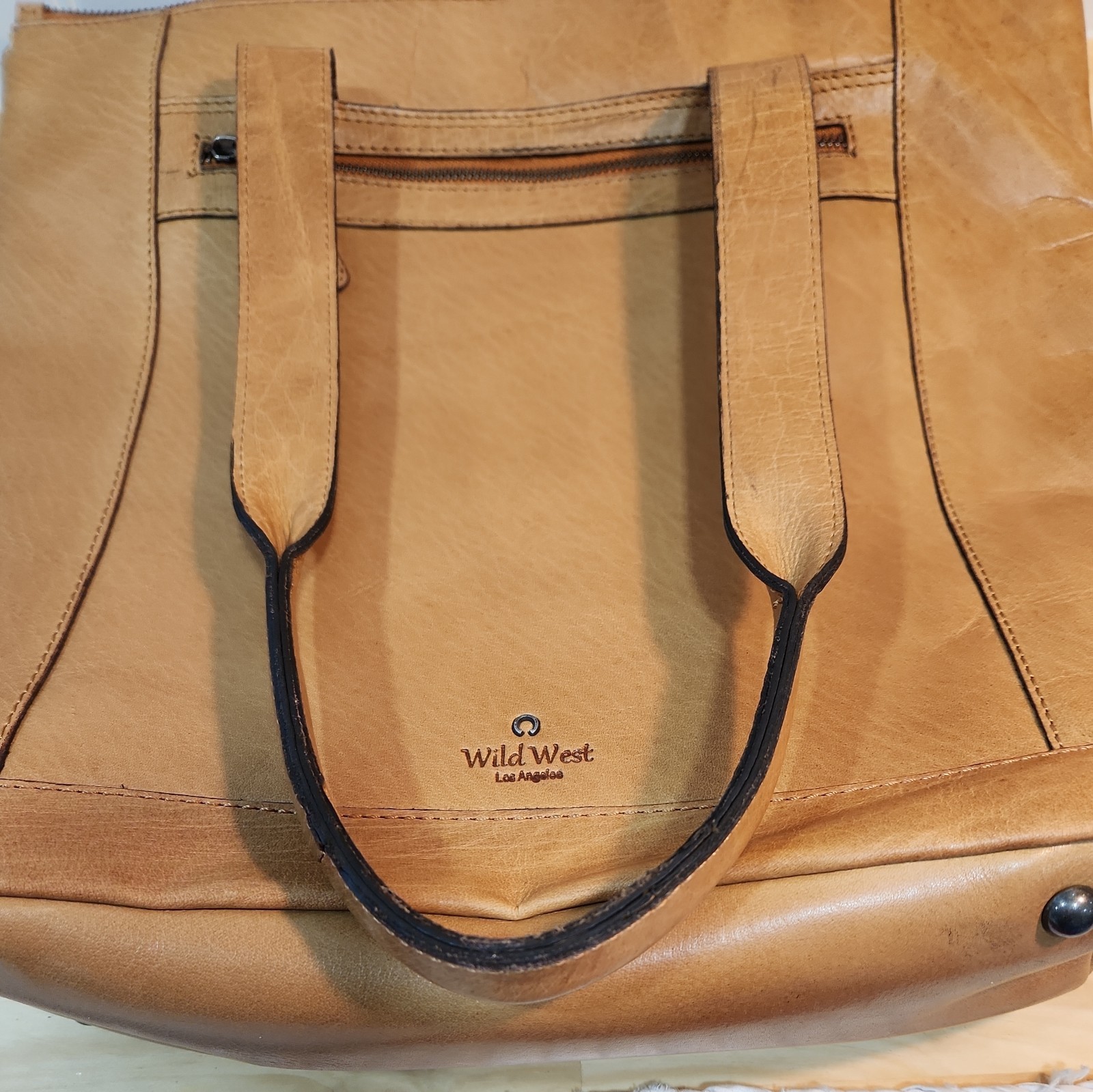 Wild West Los Angeles Brown Large Tote Bag Zip Closure Pockets Boho Indie