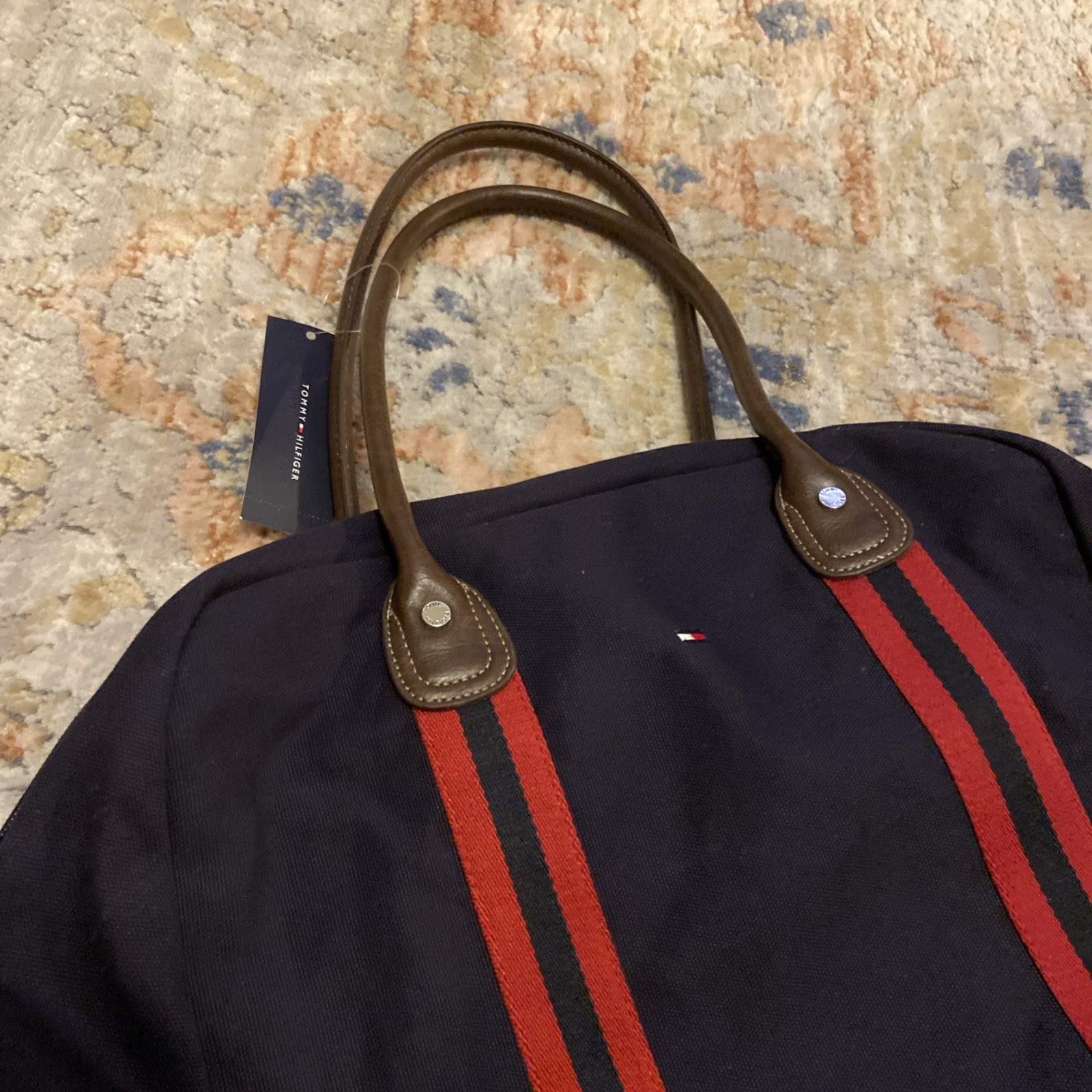 Tommy Hilfiger Weekender Duffle Bag Navy Unisex Canvas Blue Red Brown