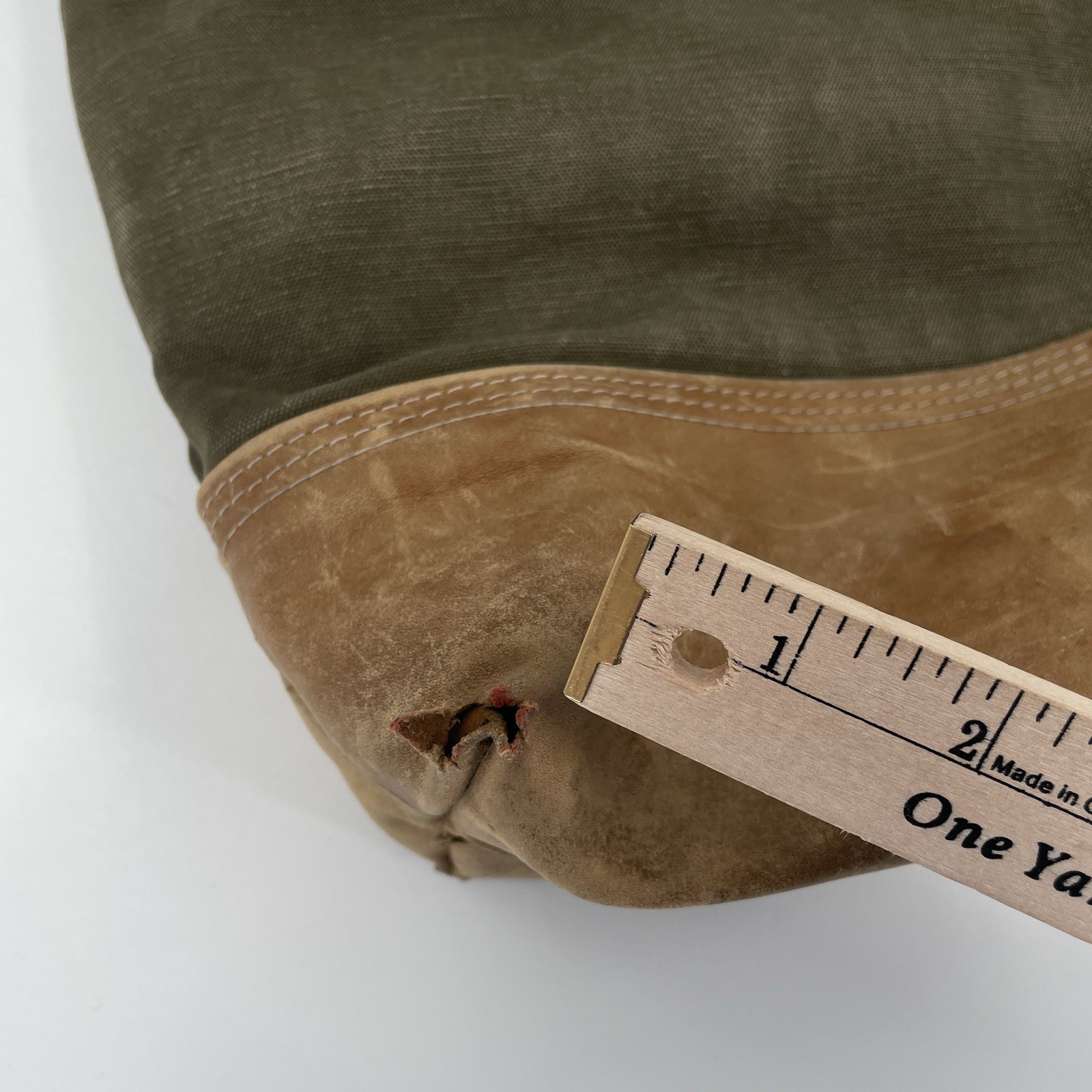 Atelier de L’Armee Green Canvas Brown Leather Tote Bag – Distressed