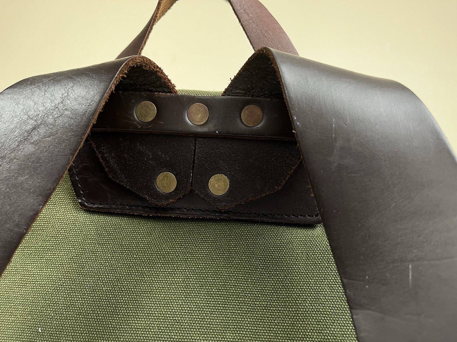 Duluth Pack Green Canvas & Brown Leather Backpack Made In USA YKK Zip Rare