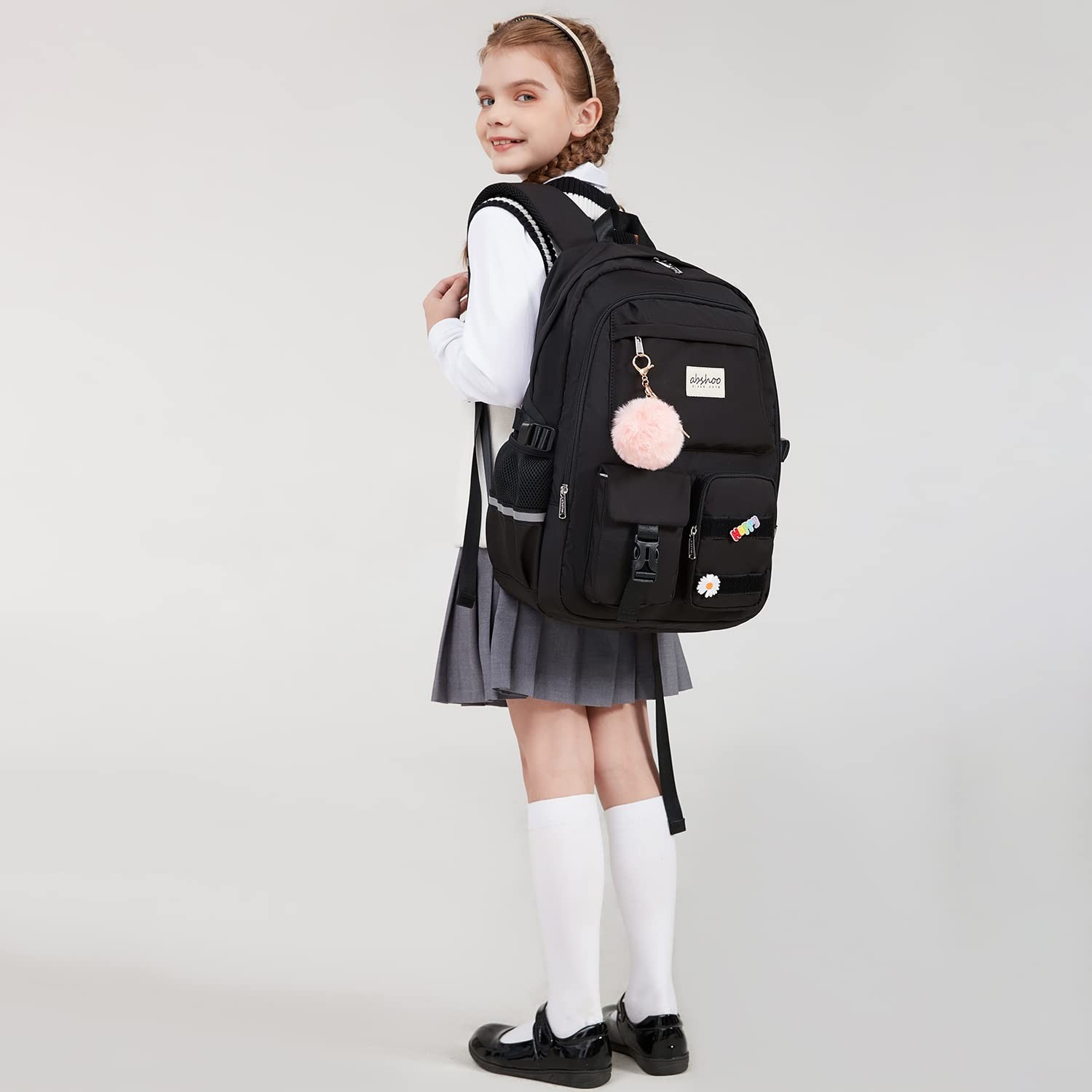 Black Middle School Backpack For Teen Girls Laptop Backpack for Women