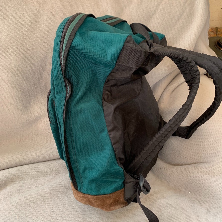 Vintage Y2K Nike Leather Suede Bottom Retro Green Backpack Bag Center Swoosh 90s