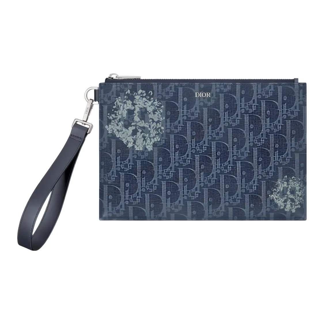 DIOR A5 Detachable wrist strap zip closure embossed pattern 10.4×6.8 in